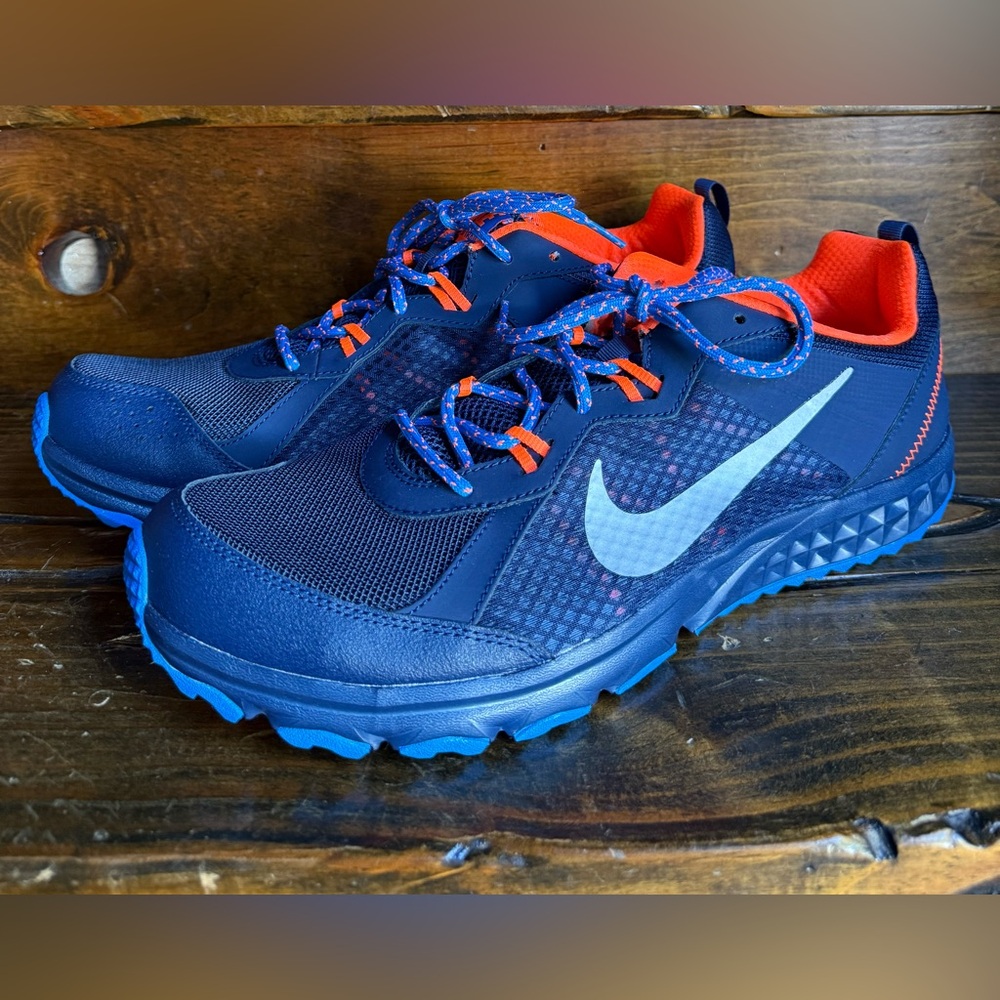 NIKE WILD TRAIL Men's Athletic Shoes Navy Blue/ Orange #642833-402 US 13 Hiking